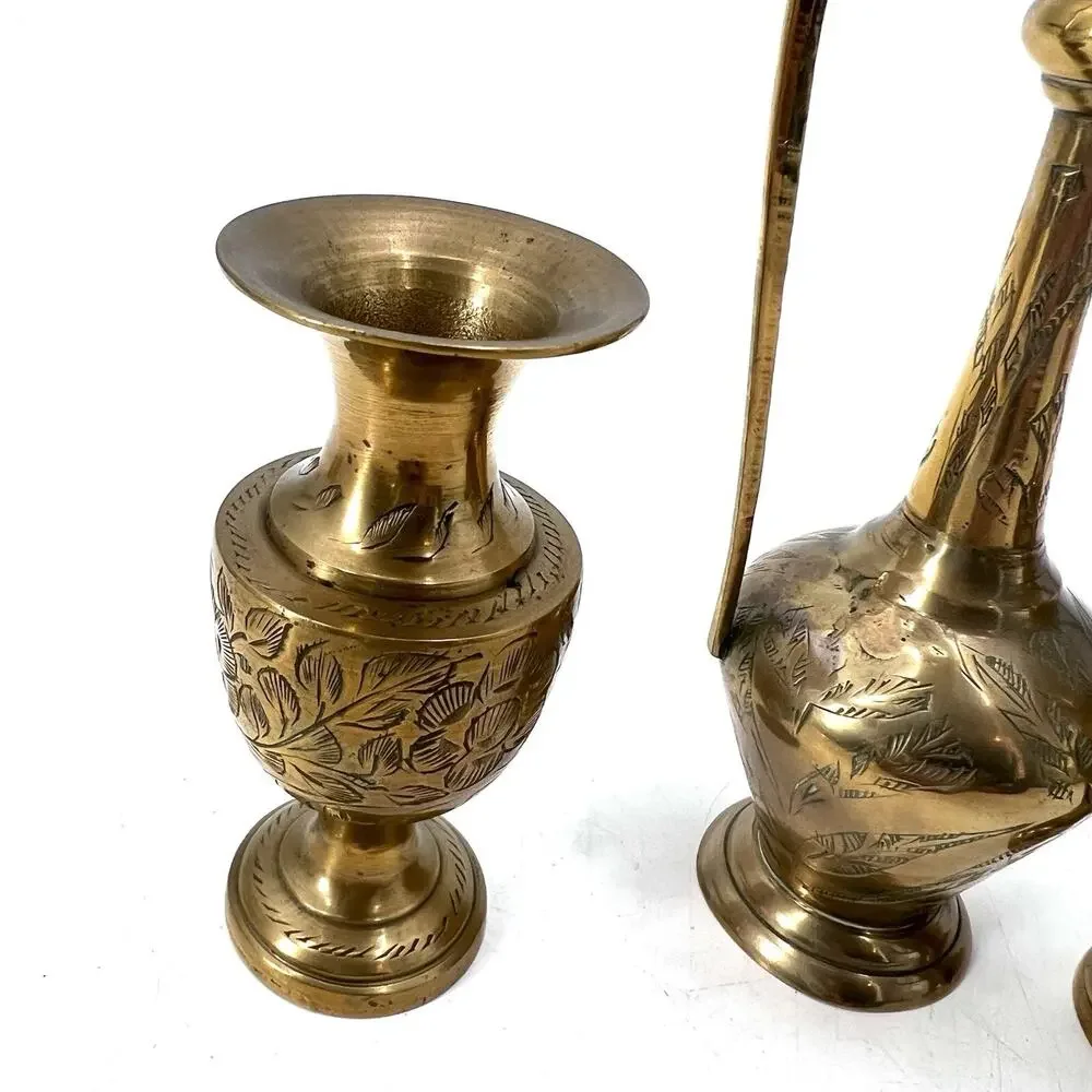 Lot of 3 Vintage Small Brass Vases / Decor Made in India - Picture 6 of 12